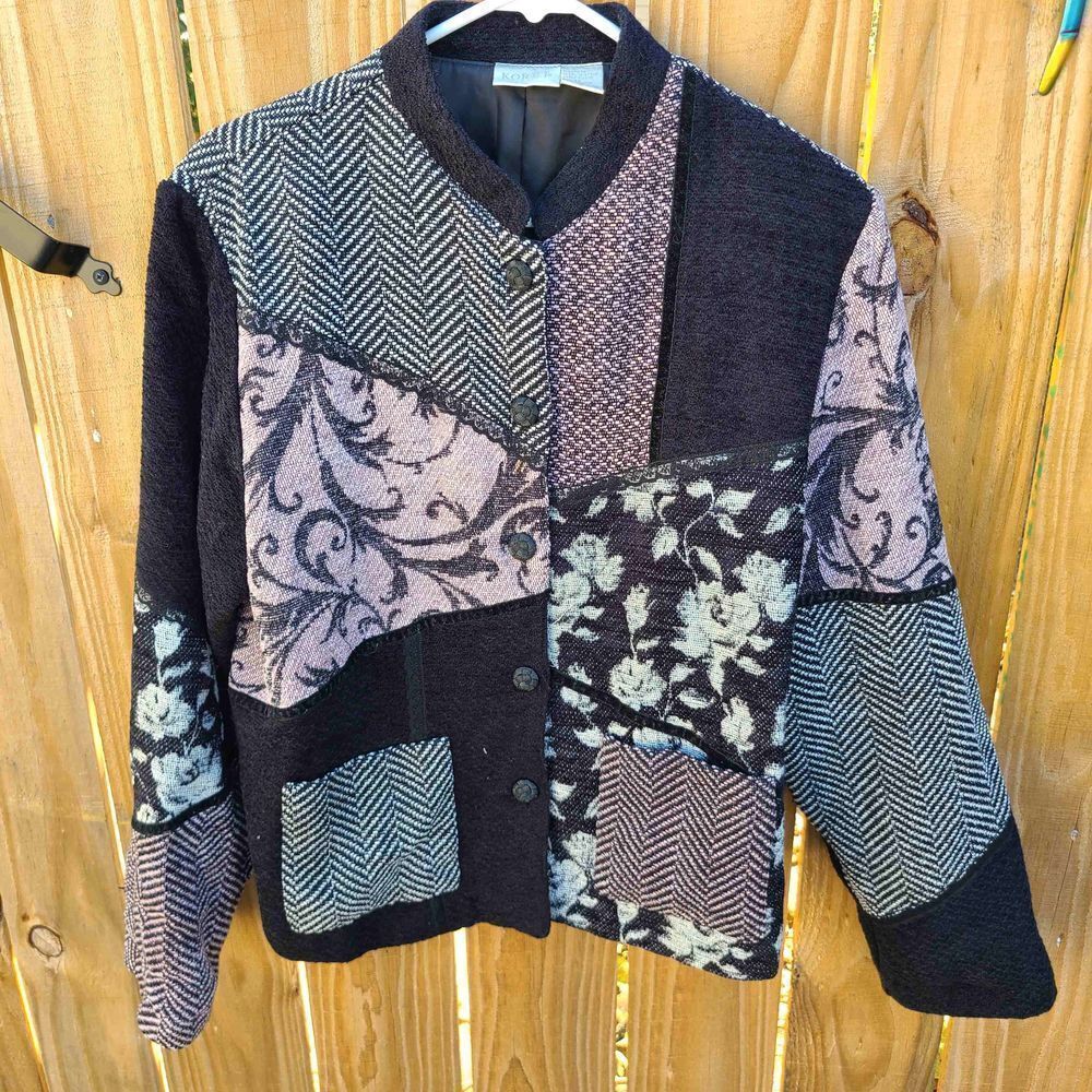 Vintage Patchwork Patterned Button Up Light Jacket Shacket Koret Women's Size 14
